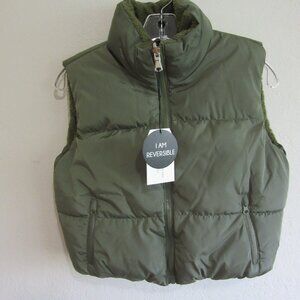BETTER TOGETHER Green Reversible Fleece Lined XS Sleeveless Puffer Jacket